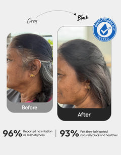 Grey to black hair color transformation - Herbal hair color results comparison - Real customer hair color transformation - organic hair colour - natural black hair colour
